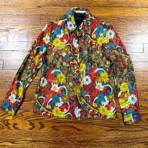 Alice + Olivia Willa Floral Melody Metallic Silk Top Blouse